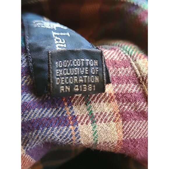 Vintage Polo Ralph Lauren Cotton Flannel Shirt Medium Green Blue Red Plaid 90s - Picture 11 of 11